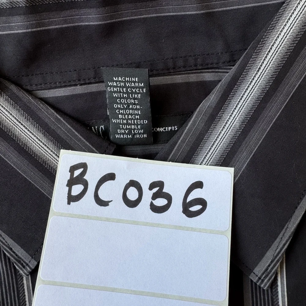 I.N.C International Concepts Shirt Men XL Black Cotton Striped Classic Button-Up - Picture 9 of 9